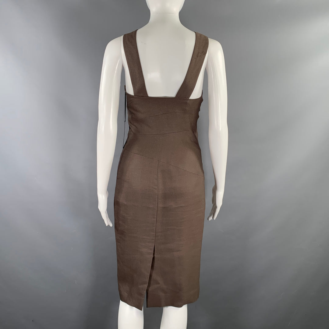 VERSACE Size 2 Brown Silk Wool Strappy Dress Sui Generis Designer Consignment VERSACE Size 2 Brown Silk Wool Strappy Dress Sui Generis Designer Consignment