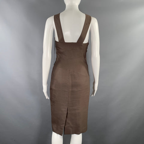 VERSACE Size 2 Brown Silk  Wool Strappy Dress