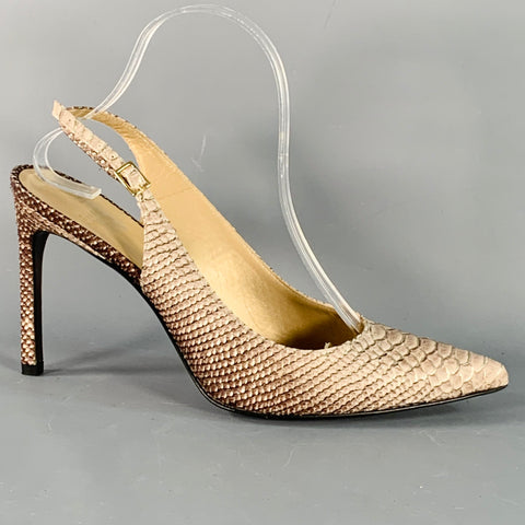 STUART WEITZMAN Size 9.5 Daisy Grey Gold Textured Snakeskin Effect Leather Slingback Pumps