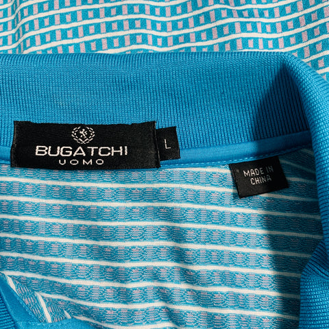 BUGATCHI UOMO Size L Blue White Squares Cotton Buttoned Polo