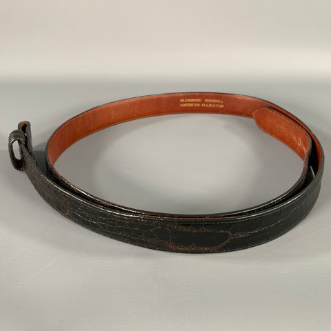 KLEINBERG SHERRILL Size 46 Black Croc Embossed Leather Belt