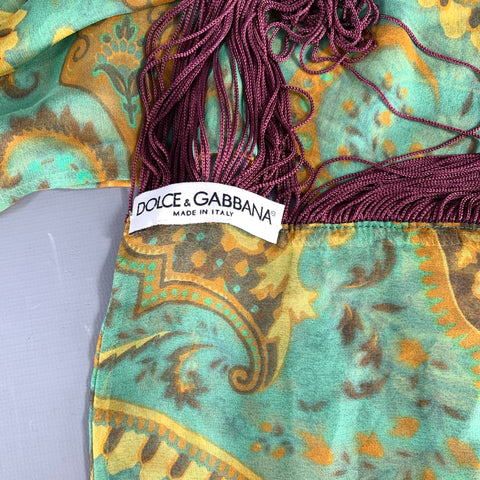 DOLCE & GABBANA Green Wine Paisley Silk Blend Scarves