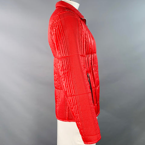 PRADA Size 42 Red Quilted Nylon Zip Up Jacket