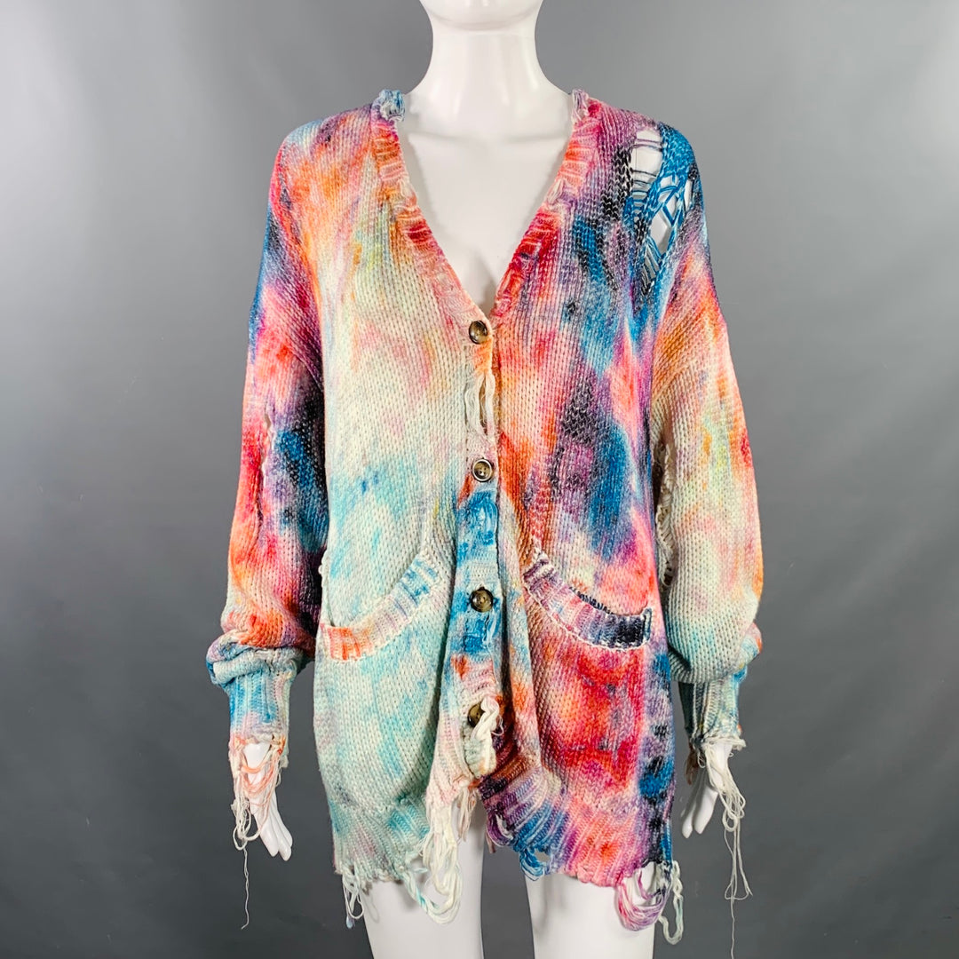 R13 Size XS SS23 Multi-Color Cotton Tie Dye Oversized Distressed Cardigan