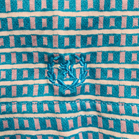 BUGATCHI UOMO Size L Blue White Squares Cotton Buttoned Polo