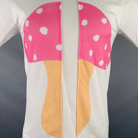 COMME des GARCONS SHIRT Size S White Pink Mushroom Cotton Crew Neck T-shirt