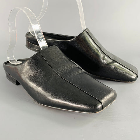 VINCE Size 8.5 Black Leather Stripe Slip On Mules Sandals