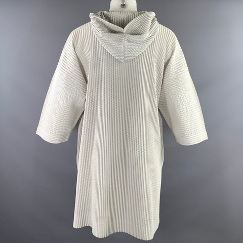 ISSEY MIYAKE Size M White Light Grey Pleated Polyester Hooded Coat