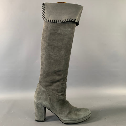 MICHELE NEGRI Size 8 Grey Black Leather Suede Contrast Stitch Boots