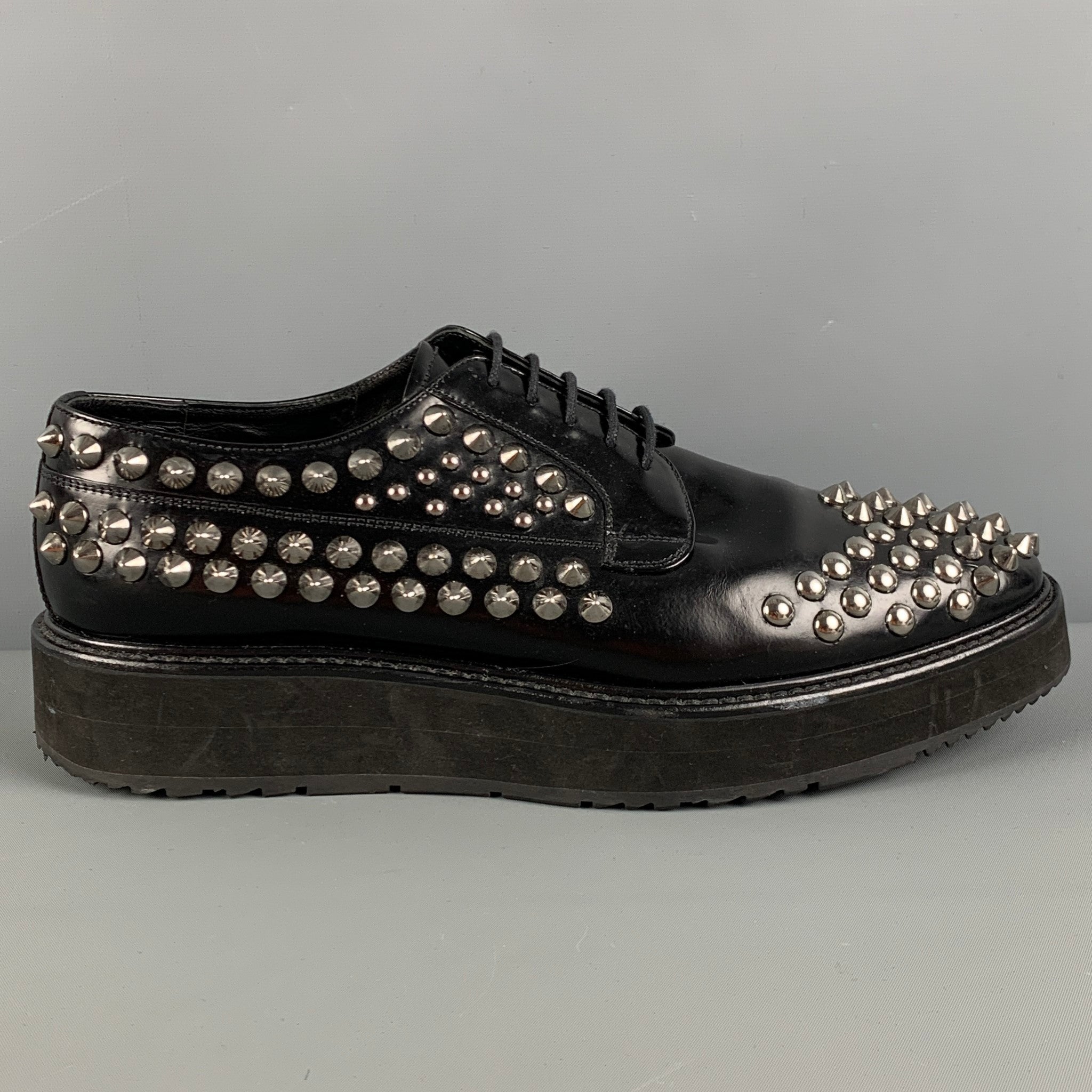 美品PRADA ブラック サイズ9 28cm 二子玉) PRADA プラダ レザースニーカー ローカット メンズ 9