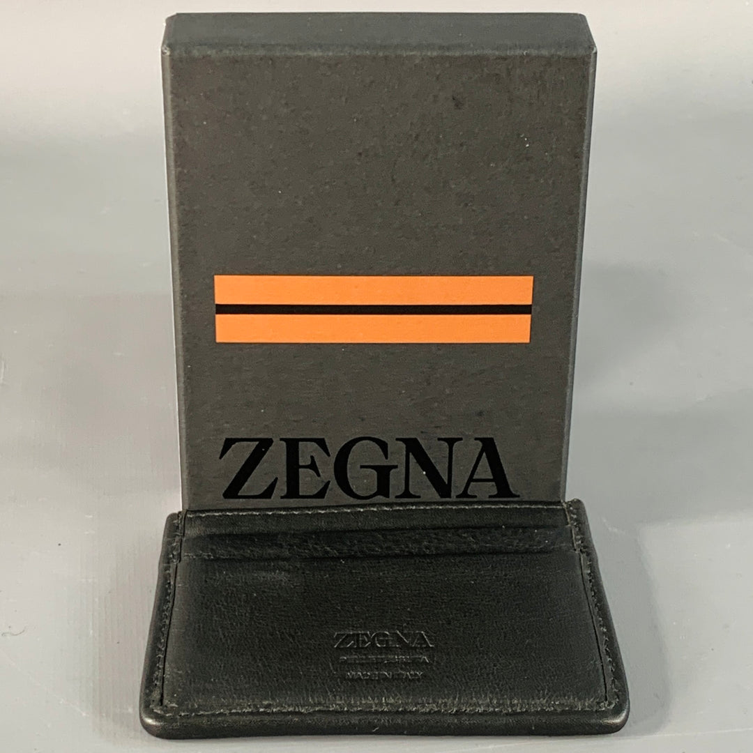 ERMENEGILDO ZEGNA One Size Black Textured Woven Leather Card Case Wallet