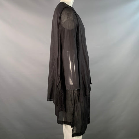 STUDIO B3 Size 40/42 Black Sheer Layered Cotton Voile Asymmetrical Coat