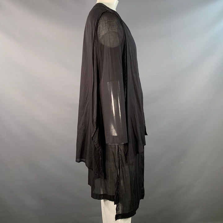 STUDIO B3 Size 40/42 Black Sheer Layered Cotton Voile Asymmetrical Coat