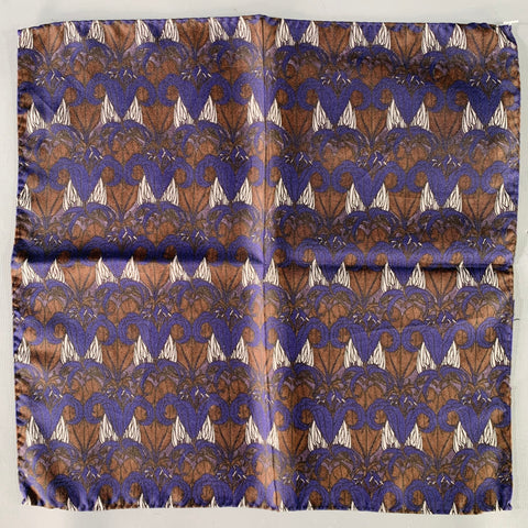Pochette de costume PRADA bleu marine et marron à motif floral abstrait