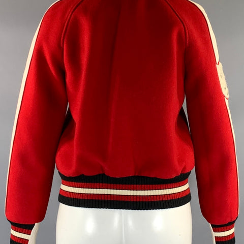 COACH Size S Red White Wool Nylon F20496 Patches Varsity Jacket
