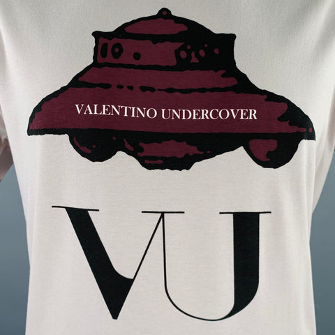 VALENTINO FW19 Size L Grey UFO Graphic Cotton Crew Neck T-shirt