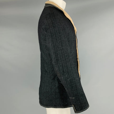 GOLD CASE Size S Navy Cream Linen Wool Herringbone Single Breasted Jacket