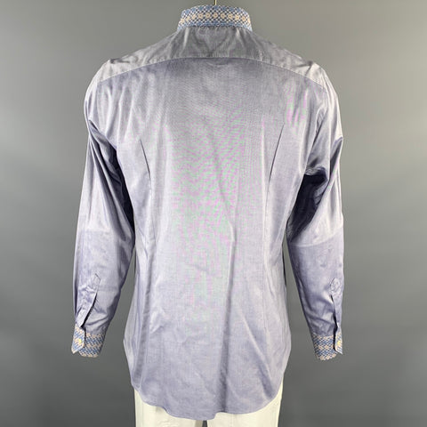 ETRO Size XL Blue Yellow Geometric Pointed Collar Long Sleeve Shirt