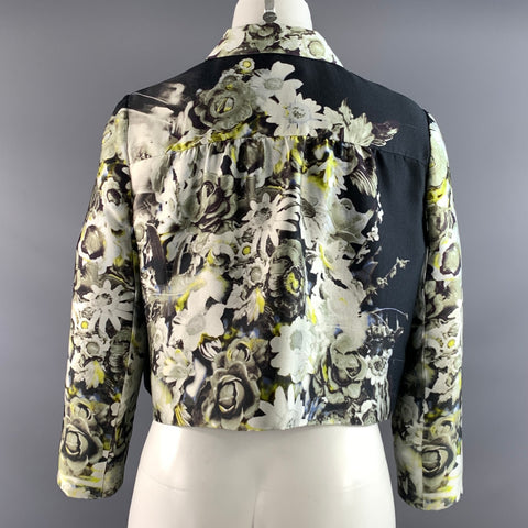 PRADA Size 4 Black Lime Silk Blend Floral Cropped Jacket Indoor  Blazer