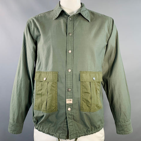 DUBBLE WARE Size L Olive Cotton Snaps Long Sleeve Shirt Jacket