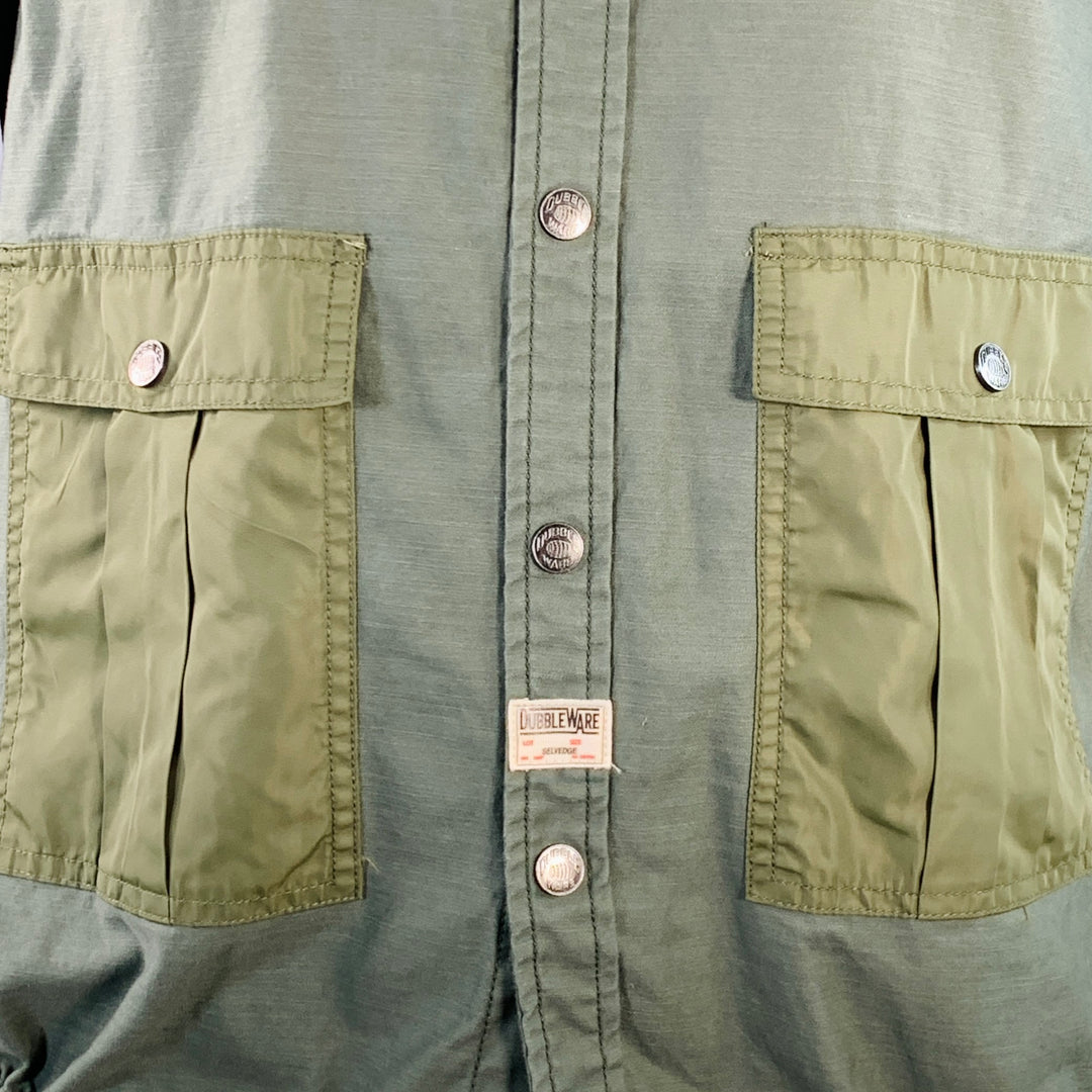 DUBBLE WARE Size L Olive Cotton Snaps Long Sleeve Shirt Jacket