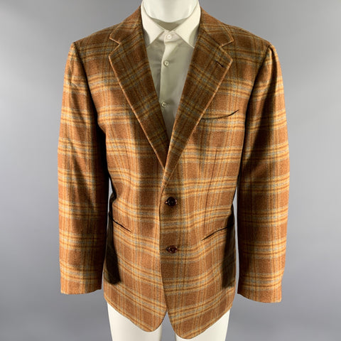 BORRELLI Size 44 Brown Camel Plaid Cashmere Notch Lapel Sport Coat