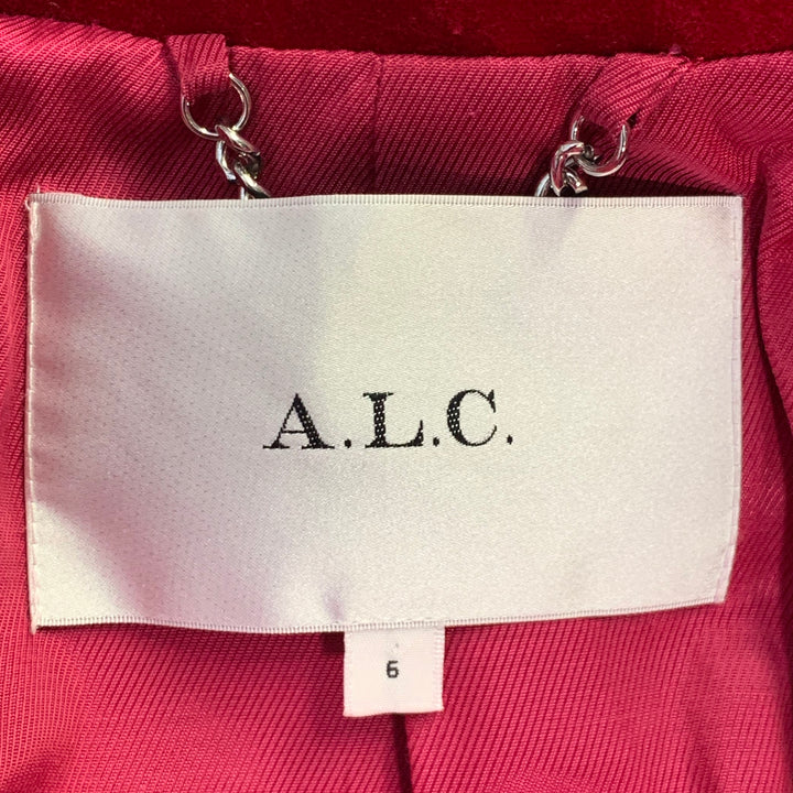 A.L.C. Size 6 Raspberry Red Velvet Peak Lapel Double Breasted Pantsuit