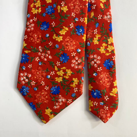 FACONNABLE Red Blue Yellow Floral Silk Tie