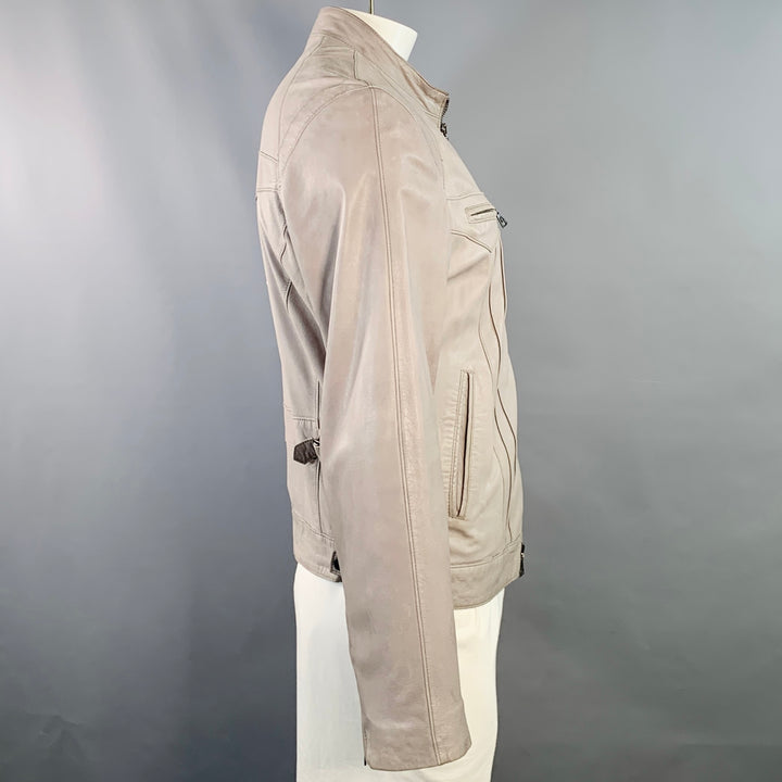 JOHN VARVATOS Size L Grey Leather Zip Up Moto Racer Jacket