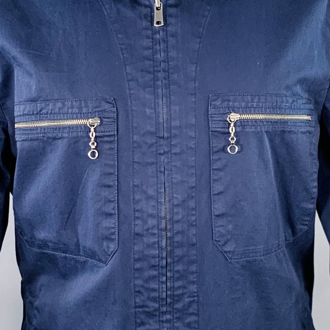 TODD SNYDER Size M Navy Cotton Blend Zip Pockets Jacket