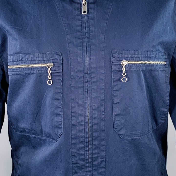 TODD SNYDER Size M Navy Cotton Blend Zip Pockets Jacket