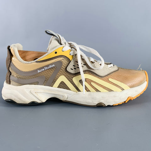 ACNE STUDIOS Size 7 Tan Grey Nylon Color Block Rubber Sole Sneakers