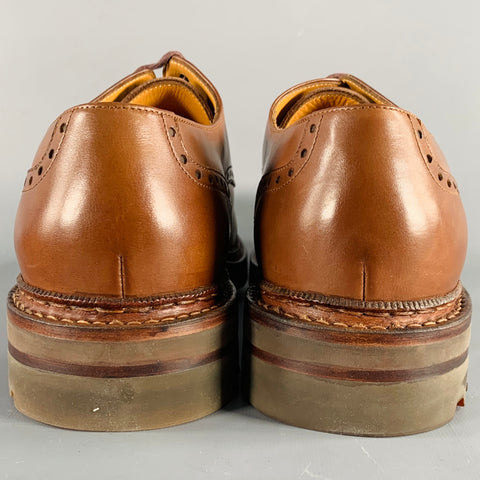 GIORGIO ARMANI Size 13 Tan Perforated Leather Cap Toe Lace-Up Shoes