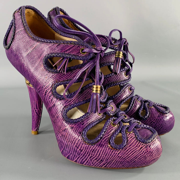 DIOR Size 6 Purple Lizard Ankle Platform Heels Pumps