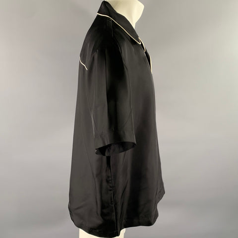 JIL SANDER Size M Black White Viscose Camp Short Sleeve Shirt