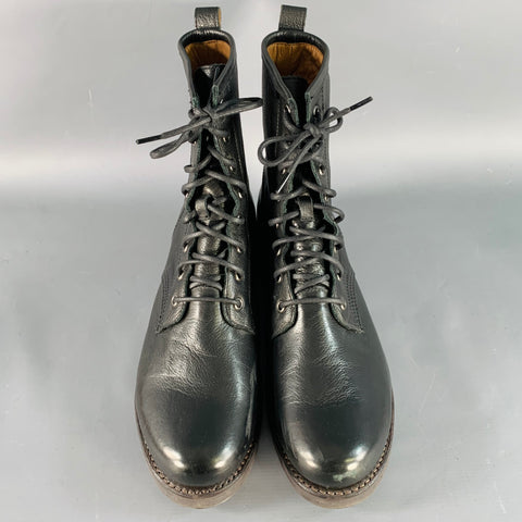 FRYE Size 11 Black Leather Rubber Sole Lace-Up Boots
