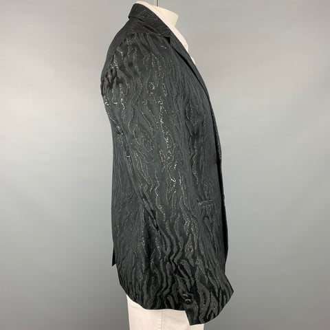 ROBERTO CAVALLI Size 44 Black & Gold Jacquard Wool Blend Sport Coat