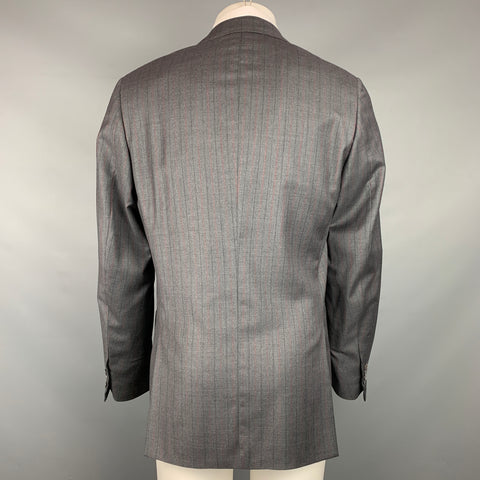 ISAIA Size 40 Grey Charcoal Red Stripe Wool Notch Lapel Sport Coat