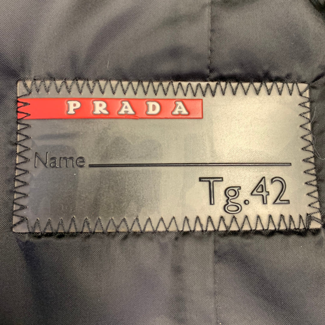 PRADA Size 6 Black Polyamide Quilted Fur Collar Button Down Coat