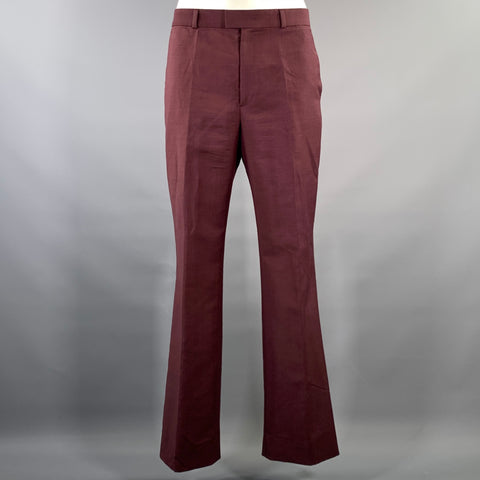 VALENTINO Chest Size 42 Burgundy Solid Mohair Blend Double Breasted 34 32 Suit