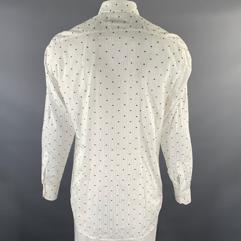 ETRO Size L White Grey Polka Dot See Through Stripe Long Sleeve Shirt
