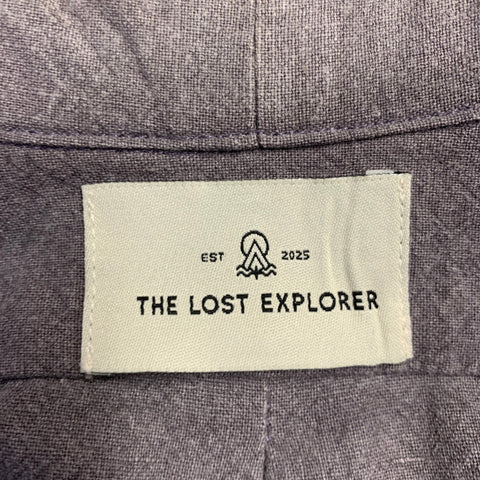 THE LOST EXPLORER Size XL Auk Grey Linen Cotton Hidden Buttons Short Sleeve Shirt