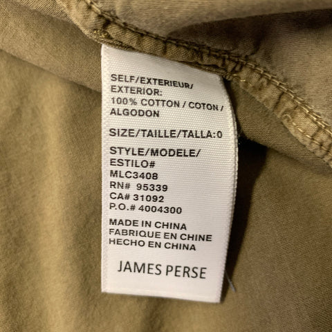 JAMES PERSE Size XS Green Olive Cotton Button Up Long Sleeve Shirt