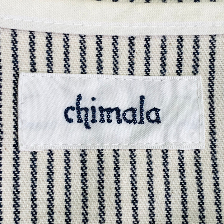 CHIMALA Size L White Black Stripe Cotton Two Pockets Collarless Jacket