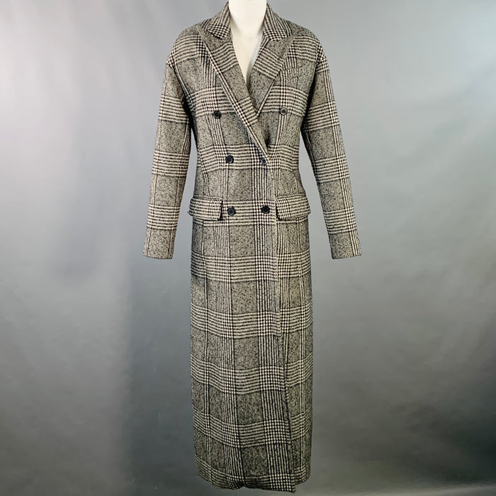 MICHAEL by MICHAEL KORS Size S Black White Wool Blend Plaid Double Breasted Coat