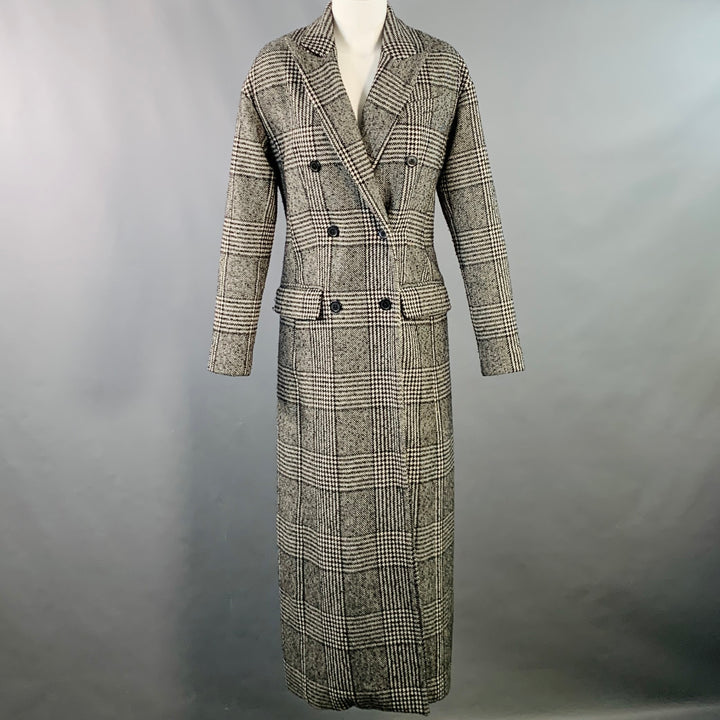 MICHAEL by MICHAEL KORS Size S Black White Wool Blend Plaid Double Breasted Coat