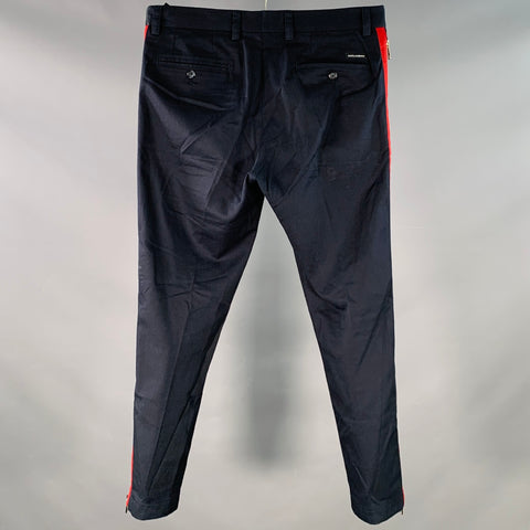 DOLCE & GABBANA Size 32 Navy Red Stripe Cotton Blend Zipper Stripe Casual Pants
