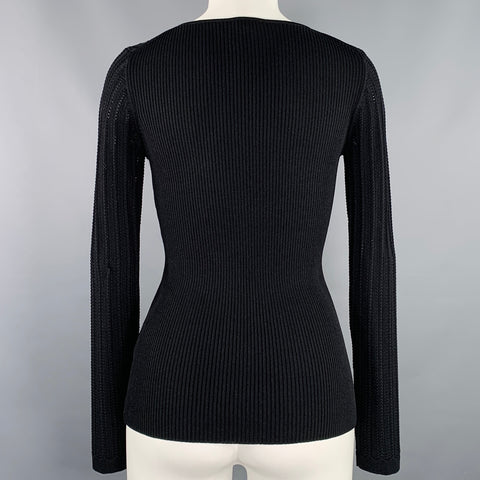 MANOUSH Pull en tricot côtelé noir en mélange de rayonne taille M