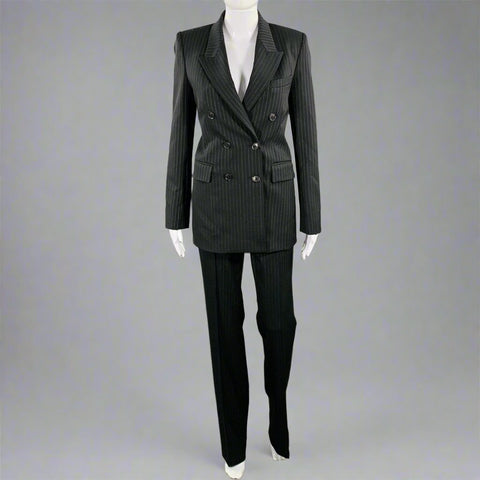 NILI LOTAN Size 2 Black Grey Polyester Blend Pinstripe Peak Lapel Pantsuit