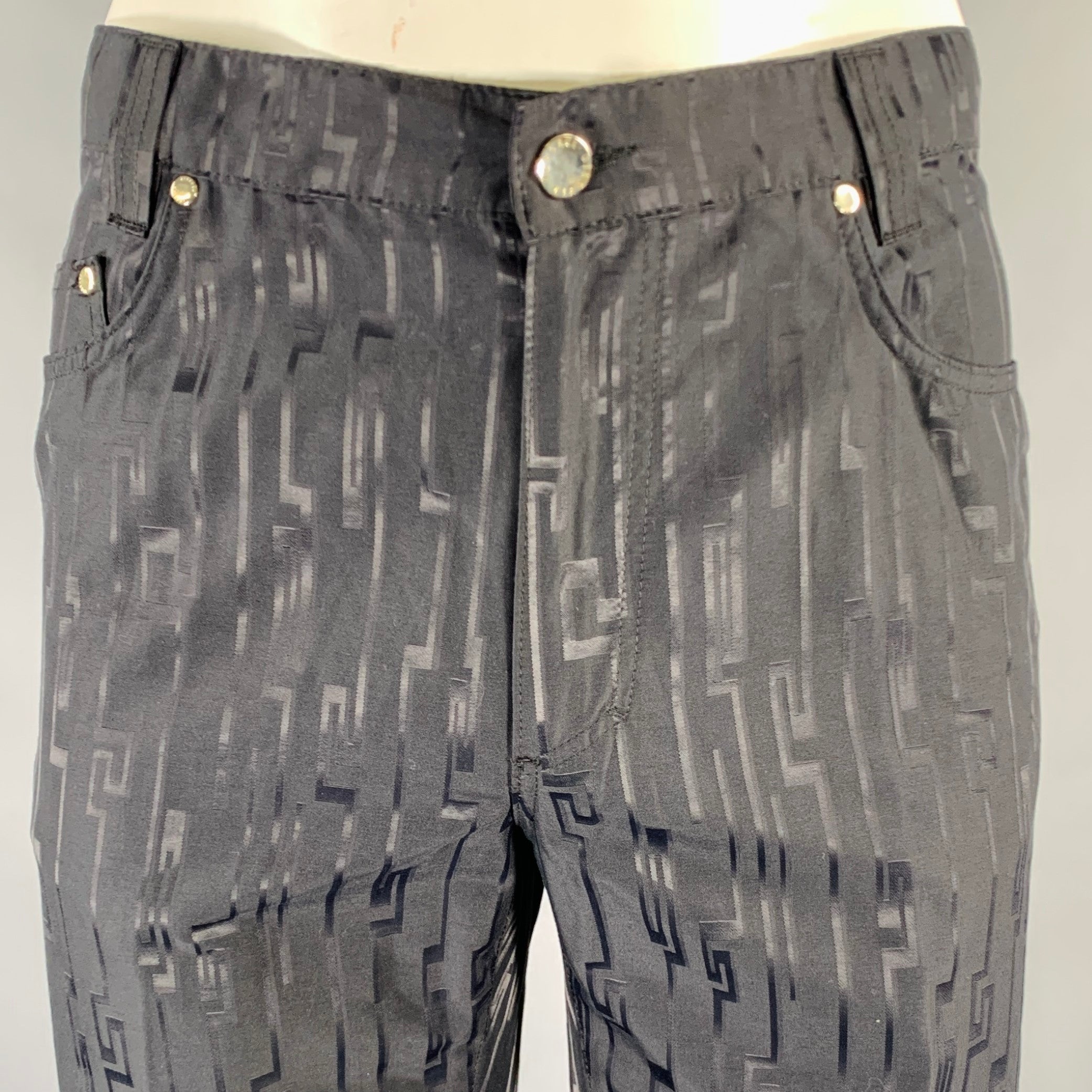 定率割引 往復 Cotton Jacquard Black 38 Size CLASSIC VERSACE Blend Cut Jean パンツ